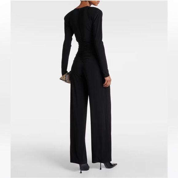 Norma Kamali V Neck Shirred Ruched Front Jersey Jumpsuit NWT - Picture 2 of 7